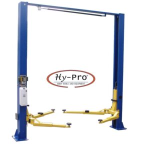 Hy-Pro HPTP9KACX 2 post clear floor car lift. 9,000 lb. capacity with asymmetric lift arms.