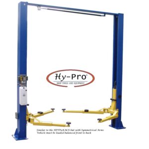Hy-Pro TP9KSCX 2 post car lift. Symmetric design rated for 9,000 lbs. Car hoist, hydraulic lift, service car lift.