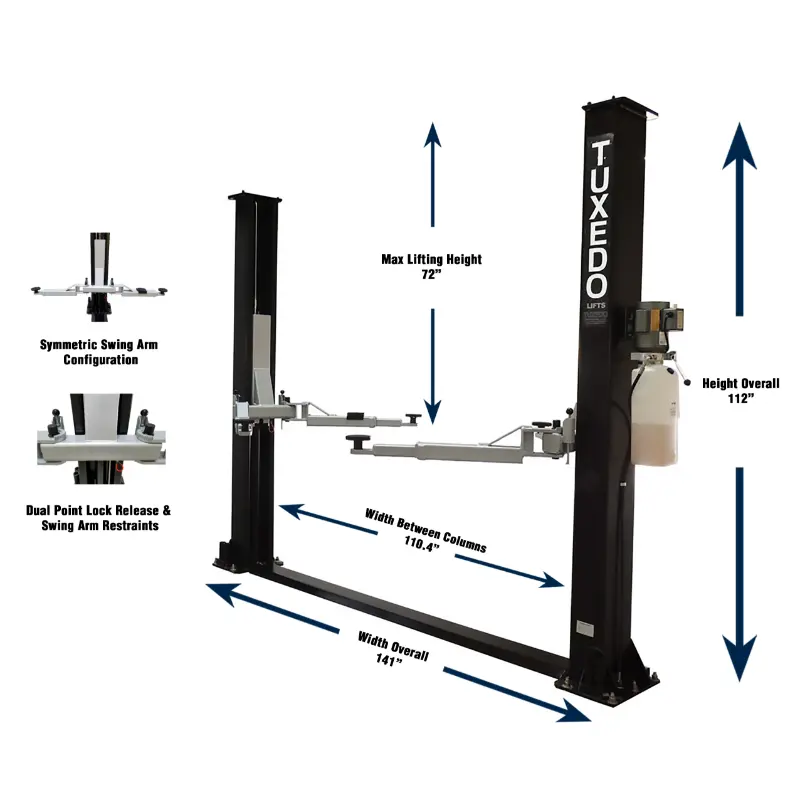 Tuxedo TP9KF-Tux 2 post Floor plate hydraulic hoist car lift