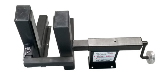 HMC CV-2049 cycle vise. American Made. Rigid and strong way to secure your bike to the lift table.
