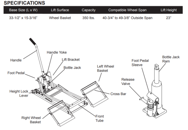 Pro-Lift T-5335A lawn mower lift parts illustration