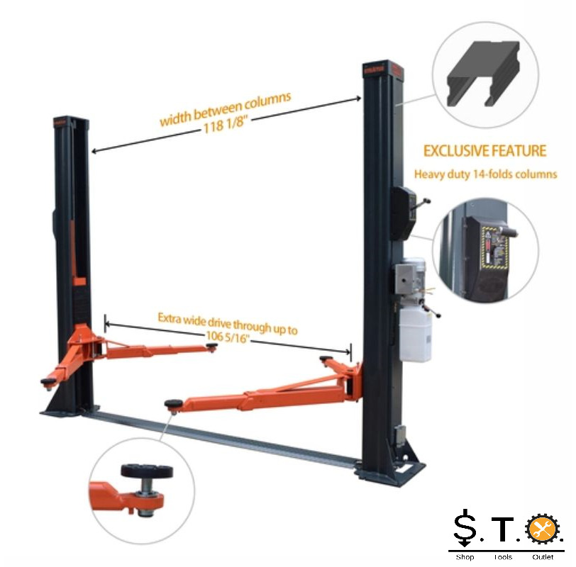 Two post lift Clear Floor to Floor Plate we have a lift that will