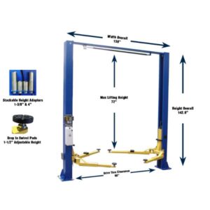 TP9KACX 2post car lift with details. car hoist with height adapters.