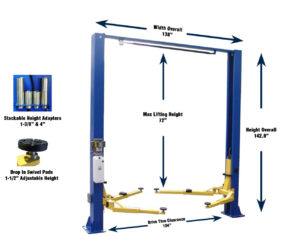 TP9KSCX 2post car hoist. Symmetric with clear floor design.