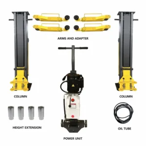 KaTool portable KT-PMRL200 2 post car lift. Rated for 8,000 lbs, rolls in and out. Easy to put away when not needed.