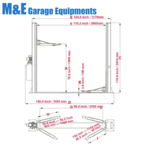 KaTool ME-H1000 Two Post Floor Plate Hydraulic Car Lift