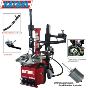 KaTool KT-T850 Tire Changer with tilt back column, bead breaker, and integrated bead blaster.