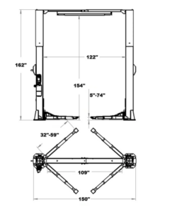 Triumph 13,000 lb capacity two post hydraulic car lift. Clear Floor Hoist